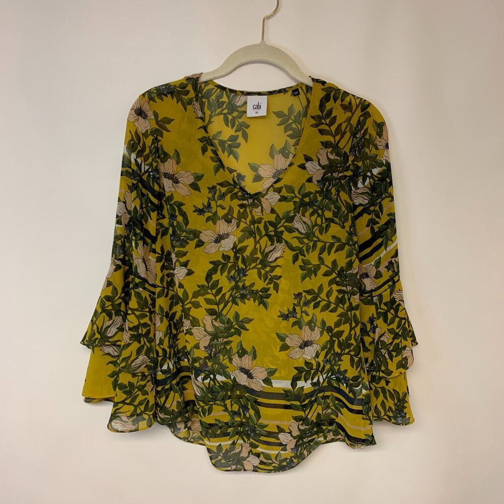 Dark Floral Sheer Forest Fairy Romantic Whimsical Blouse Bell Sleeves Size XS
